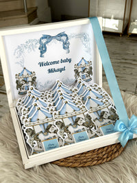 Blue Carousel Welcome Baby Box 24 Favor Cards, Box Included — Chocoodad Baku
