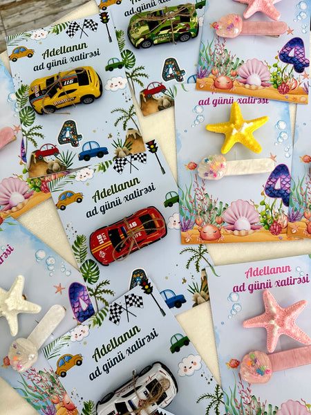 Under the Sea and Race Car Birthday Favor Cards with Starfish Clip or Toy Car — Chocoodad Baku