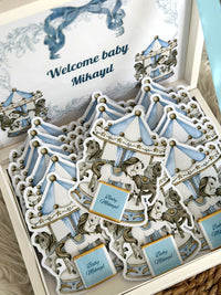 Blue Carousel Welcome Baby Box 24 Favor Cards, Box Included — Chocoodad Baku