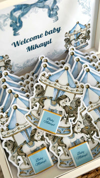 Blue Carousel Welcome Baby Box 24 Favor Cards, Box Included — Chocoodad Baku