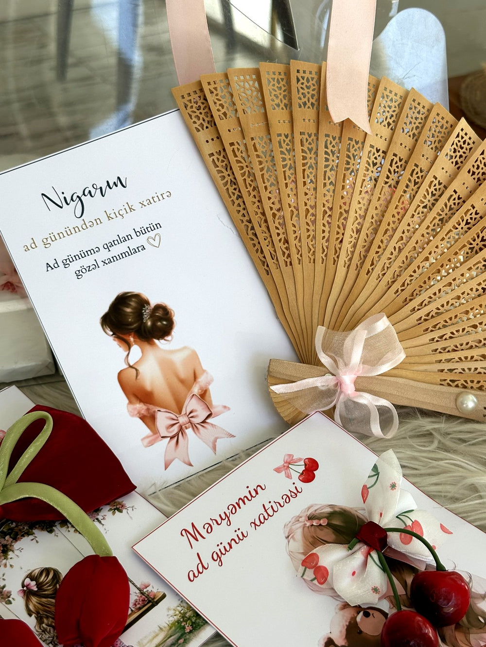Lady Silhouette Birthday Keepsake Cards with Wooden Hand Fan — Chocodad Baku