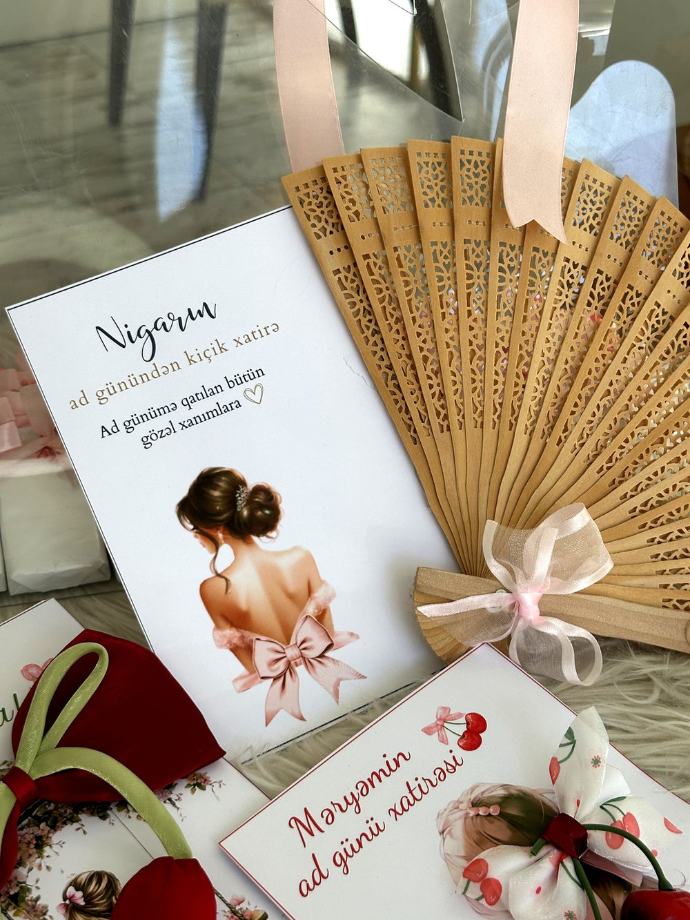 Lady Silhouette Birthday Keepsake Cards with Wooden Hand Fan — Chocodad Baku