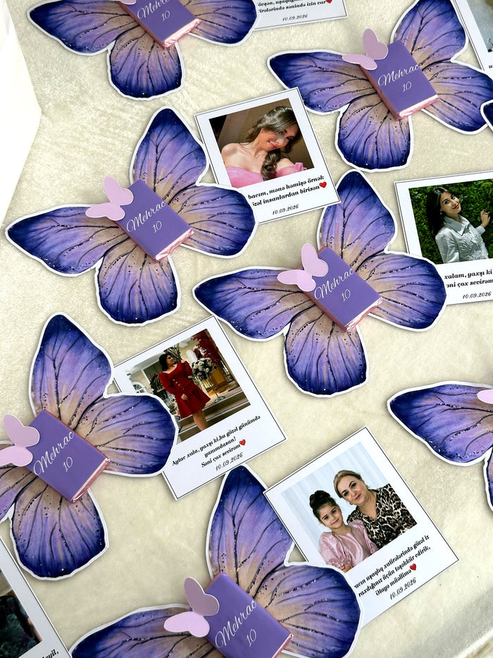 Purple Butterfly Favor Cards with Guest Photo Print — Chocoodad Baku