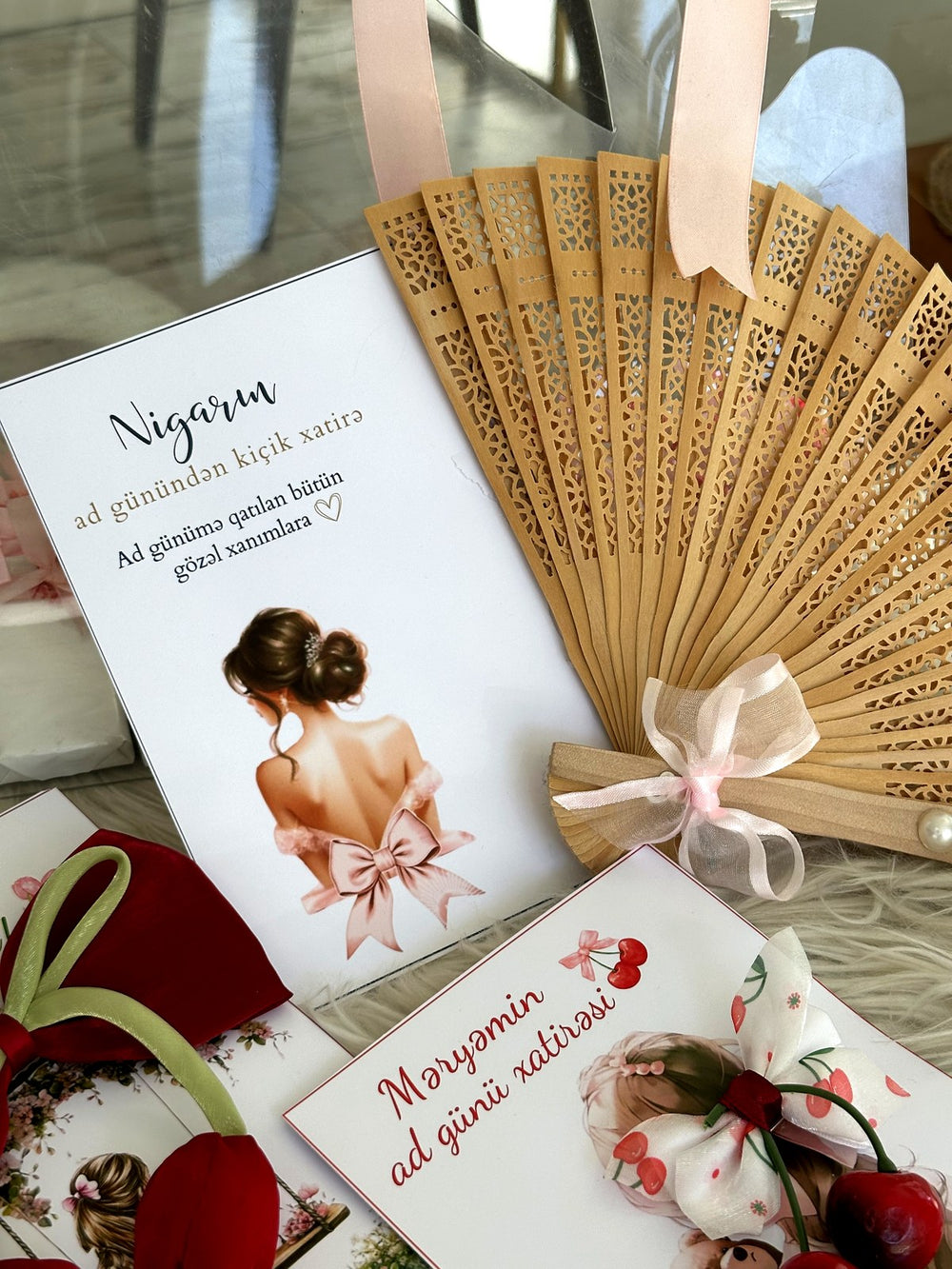 Lady Silhouette Birthday Keepsake Cards with Wooden Hand Fan — Chocodad Baku