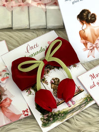 Girl on a Swing 1st Birthday Favor Cards with Red Bow & Tulip Hair Clip — Chocodad Baku