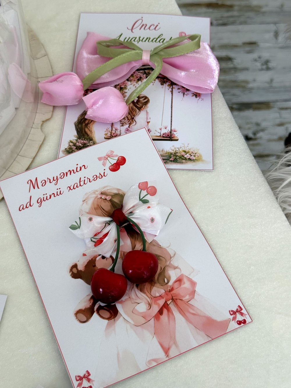 Cherry Hair Accessory Birthday Keepsake Cards with Cherry Hair Clip — Chocodad Baku