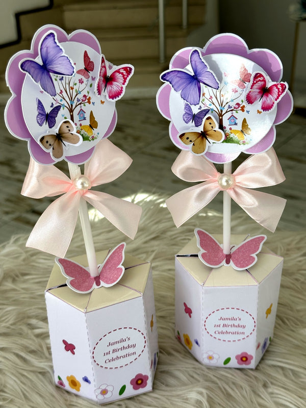 Butterfly Garden 1st Birthday Favor Boxes with Flower Topper & Milky Chocolate — Chocodad Baku