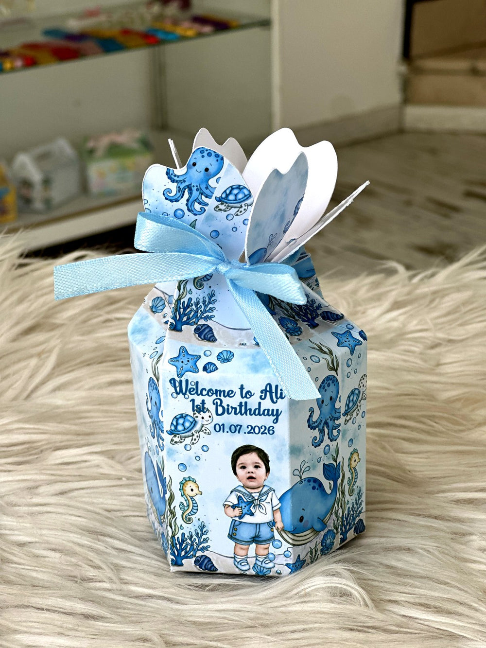 Ocean Octopus 1st Birthday Favor Boxes with Your Baby's Photo & Chocolate — Chocodad Baku