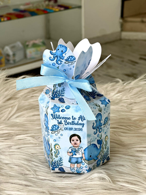 Ocean Octopus 1st Birthday Favor Boxes with Your Baby's Photo & Chocolate — Chocodad Baku