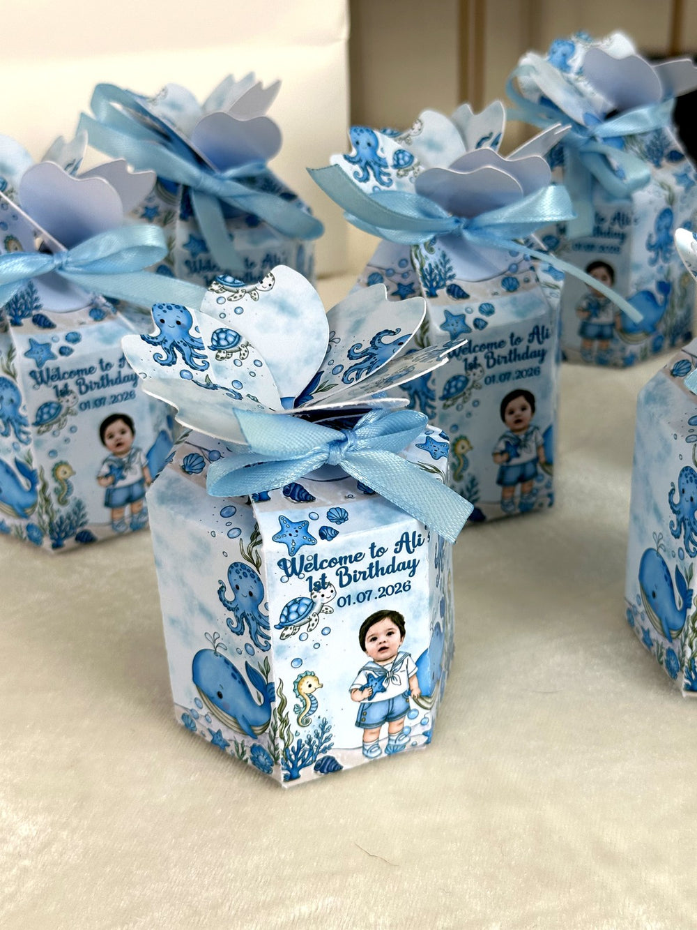 Ocean Octopus 1st Birthday Favor Boxes with Your Baby's Photo & Chocolate — Chocodad Baku
