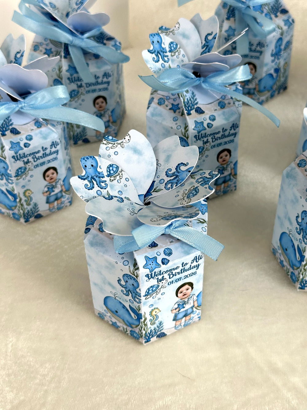 Ocean Octopus 1st Birthday Favor Boxes with Your Baby's Photo & Chocolate — Chocodad Baku