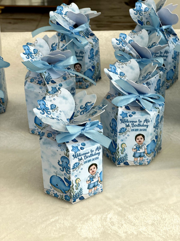 Ocean Octopus 1st Birthday Favor Boxes with Your Baby's Photo & Chocolate — Chocodad Baku