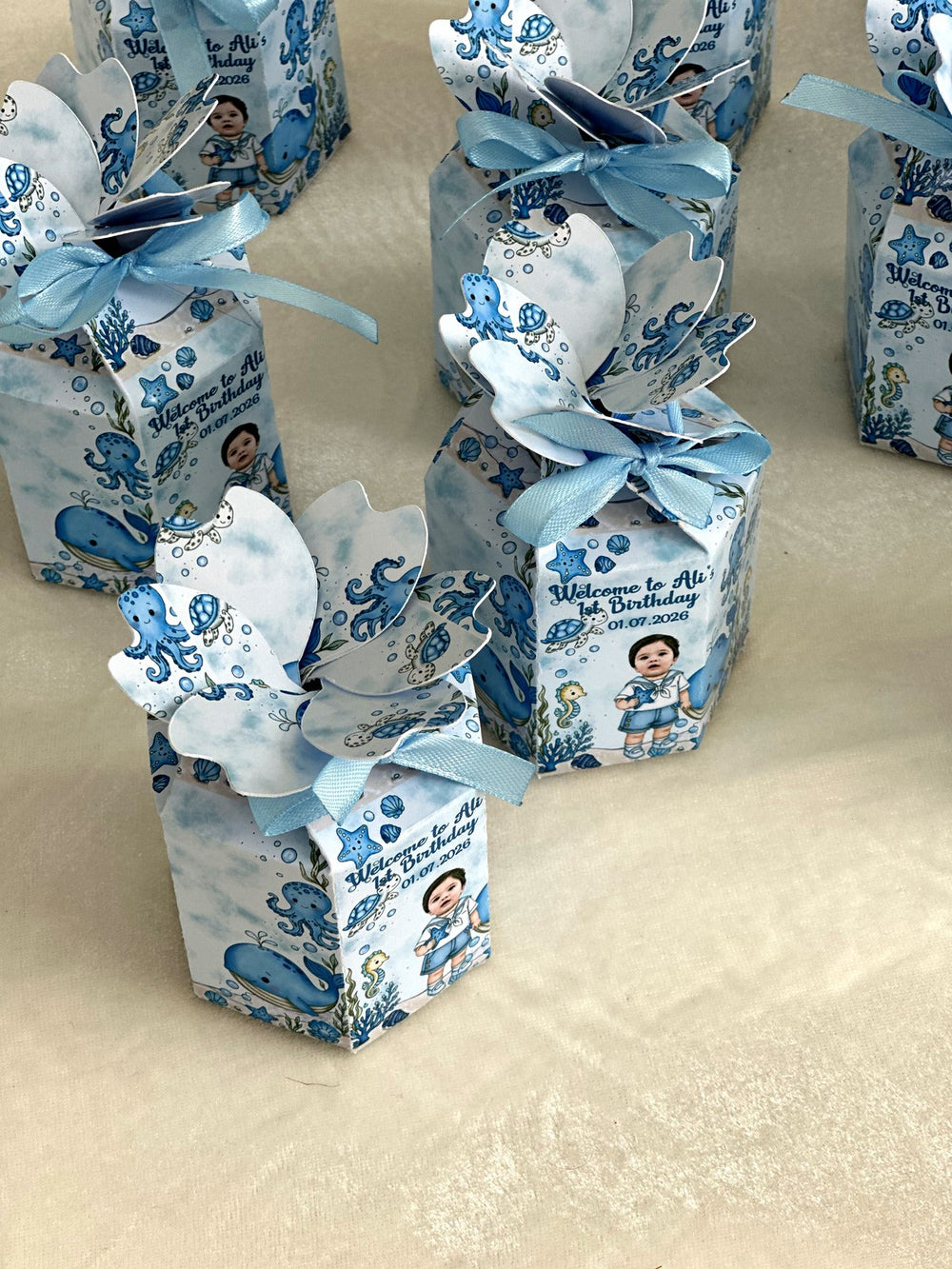 Ocean Octopus 1st Birthday Favor Boxes with Your Baby's Photo & Chocolate — Chocodad Baku