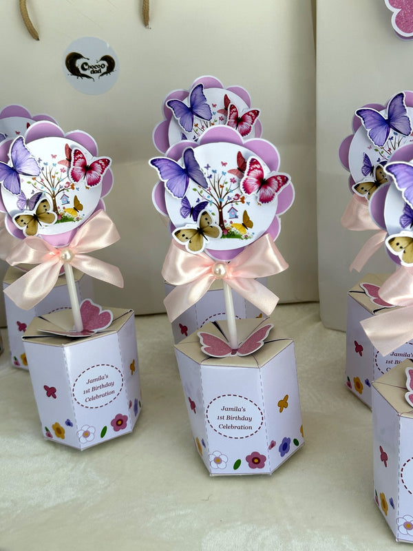 Butterfly Garden 1st Birthday Favor Boxes with Flower Topper & Milky Chocolate — Chocodad Baku