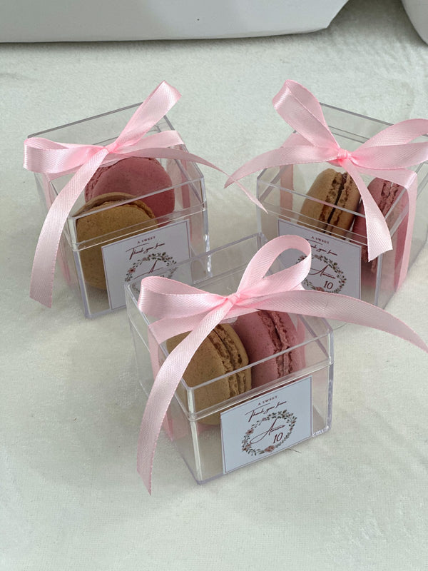 Macaron Acrylic Cube Favor Boxes with Pink Ribbon & Thank You Label — Chocodad Baku