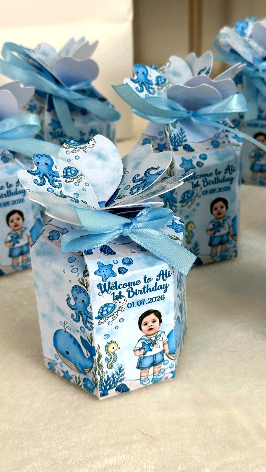 Ocean Octopus 1st Birthday Favor Boxes with Your Baby's Photo & Chocolate — Chocodad Baku