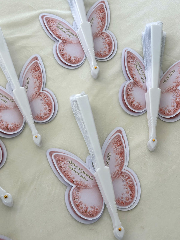 Pink Blossom Butterfly Cards with White Hand Fan — Chocodad Baku
