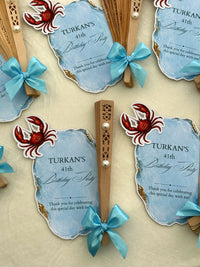 Blue Crab Birthday Party Cards with Wooden Hand Fan — Chocodad Baku