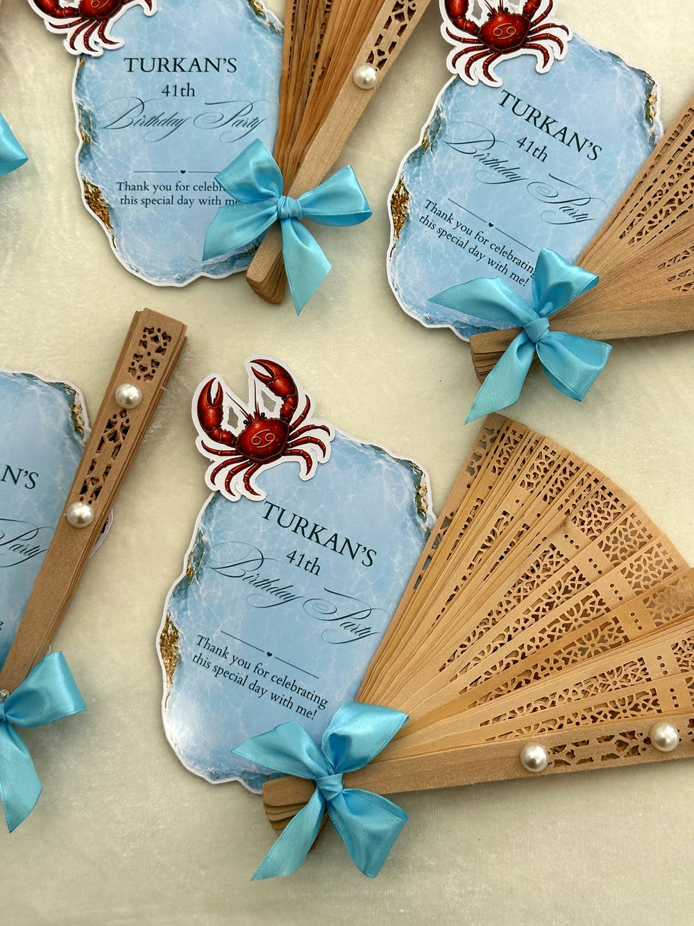 Blue Crab Birthday Party Cards with Wooden Hand Fan — Chocodad Baku