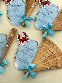 Blue Crab Birthday Party Cards with Wooden Hand Fan — Chocodad Baku