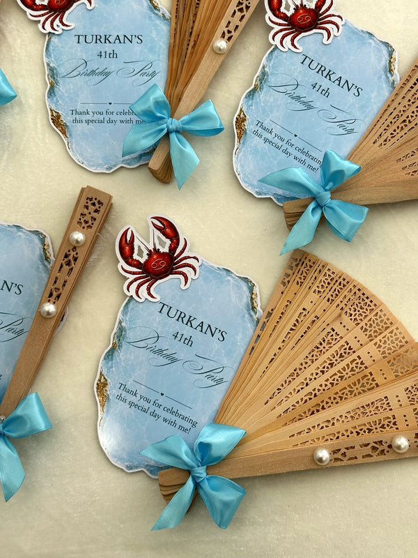 Blue Crab Birthday Party Cards with Wooden Hand Fan — Chocodad Baku