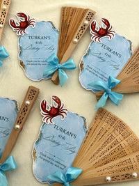 Blue Crab Birthday Party Cards with Wooden Hand Fan — Chocodad Baku