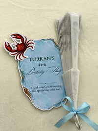 Blue Crab Birthday Party Cards with White Lace Hand Fan — Chocodad Baku