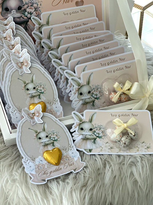 Bunny Welcome Baby Gift Box with 20 Chocolate Favors — Chocodad Baku