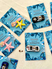Ocean Mermaid Birthday Favor Cards with Starfish Hair Clip or Toy Car — Chocodad Baku