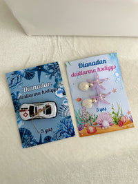 Ocean Mermaid Birthday Favor Cards with Starfish Hair Clip or Toy Car — Chocodad Baku