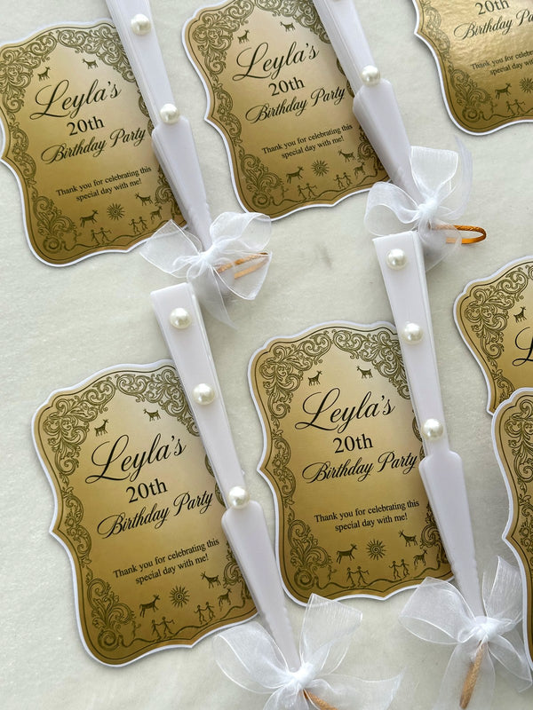 Gold Vintage Frame Birthday Party Cards with White Pearl Hand Fan — Chocodad Baku