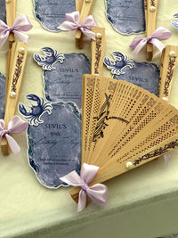 Lilac Crab Birthday Party Cards with Wooden Hand Fan — Chocodad Baku