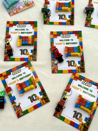 LEGO Birthday Favor Cards with Minifigure Keychain — Chocodad Baku
