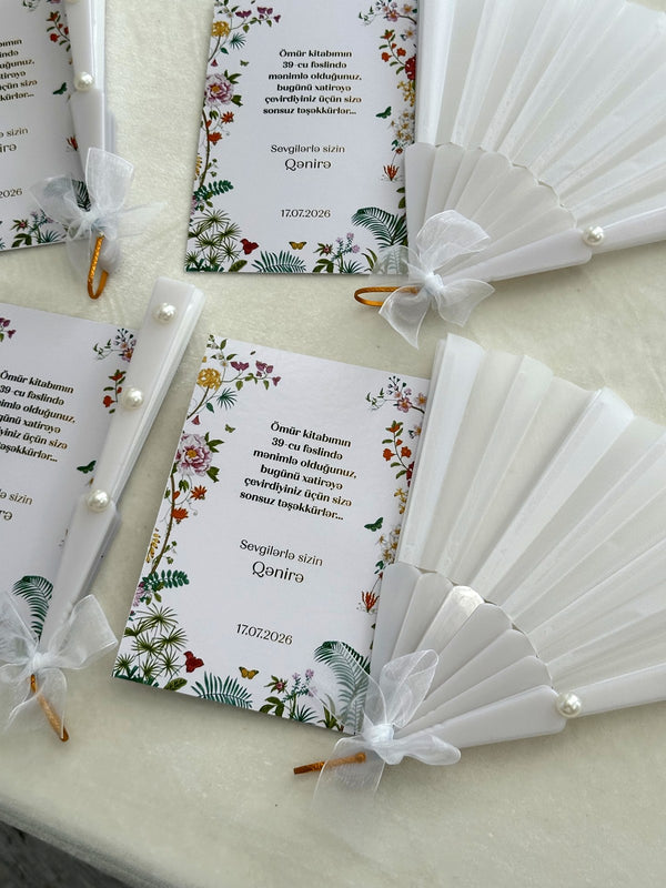 Botanical Wildflower Birthday Cards with White Pearl Hand Fan — Chocodad Baku