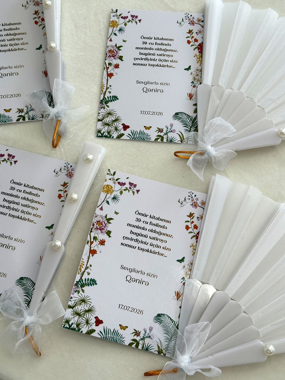 Botanical Wildflower Birthday Cards with White Pearl Hand Fan — Chocodad Baku