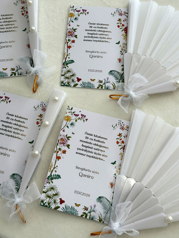 Botanical Wildflower Birthday Cards with White Pearl Hand Fan — Chocodad Baku