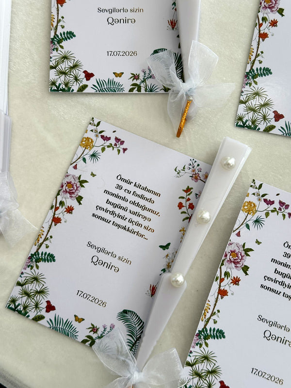 Botanical Wildflower Birthday Cards with White Pearl Hand Fan — Chocodad Baku