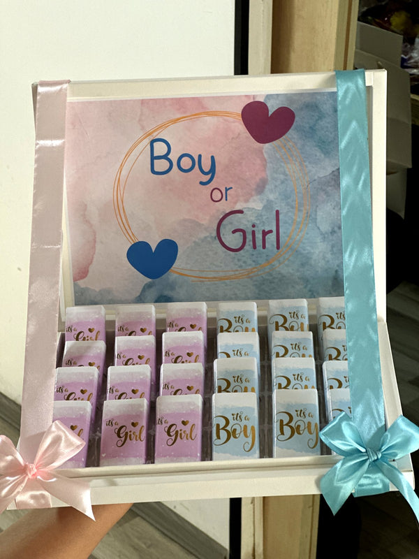 Boy or Girl Gender Reveal Chocolate Box (24 pieces chocolate and box) — Chocodad Baku