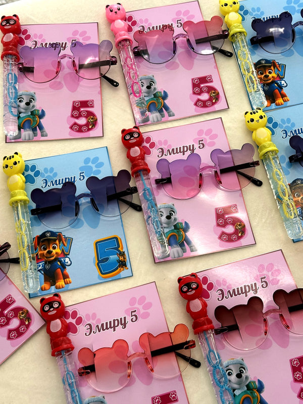 Paw Patrol Birthday Favor Cards with Kids' Sunglasses & Bubble Wand — Chocodad Baku