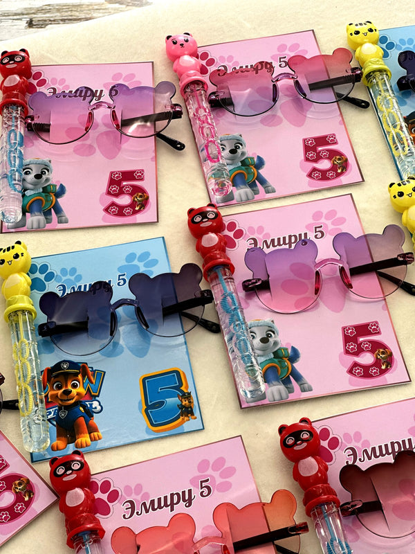 Paw Patrol Birthday Favor Cards with Kids' Sunglasses & Bubble Wand — Chocodad Baku