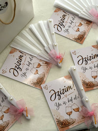 Cheers Party Cards with White Hand Fan & Pink Tulle — Chocodad Baku