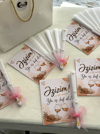 Cheers Party Cards with White Hand Fan & Pink Tulle — Chocodad Baku