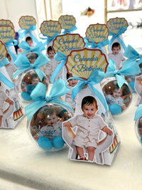 Baby Photo Cut-Out 1st Birthday Favors with Blue Chocolate Dragee Ball — Chocodad Baku