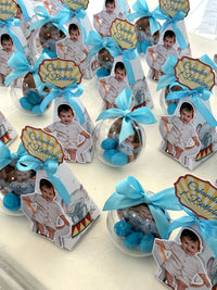 Baby Photo Cut-Out 1st Birthday Favors with Blue Chocolate Dragee Ball — Chocodad Baku