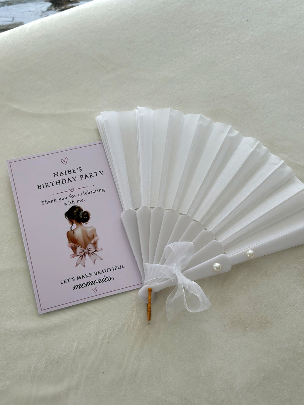 Lady Silhouette Birthday Thank You Cards with White Pearl Hand Fan — Chocodad Baku