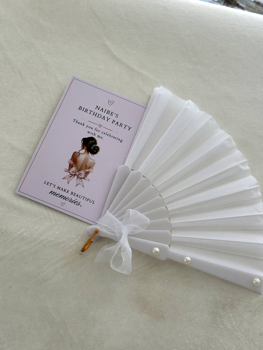 Lady Silhouette Birthday Thank You Cards with White Pearl Hand Fan — Chocodad Baku