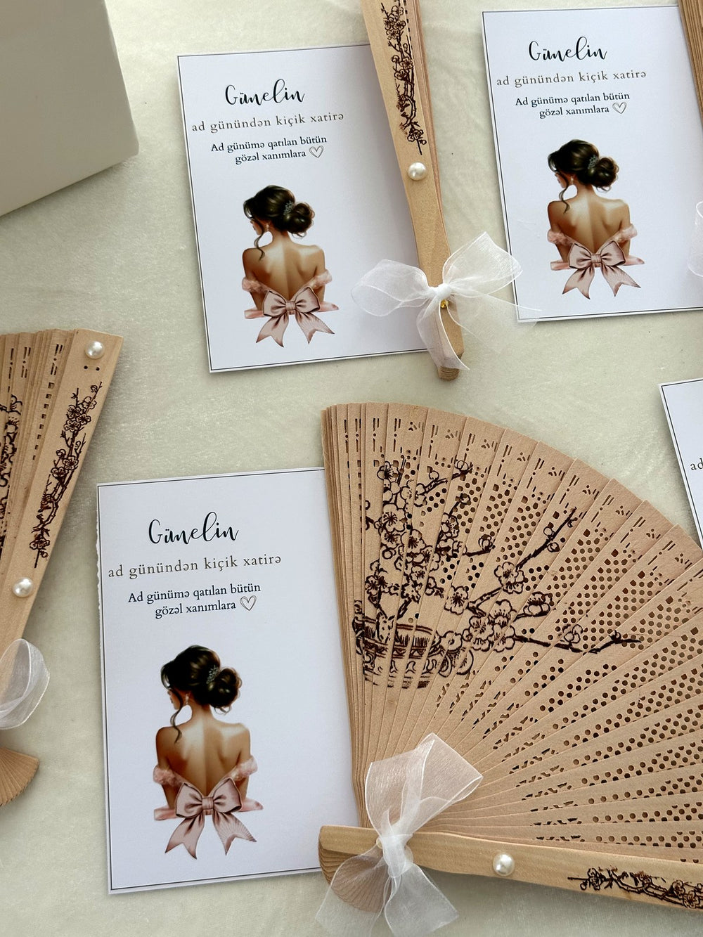 Lady Silhouette Birthday Keepsake Cards with Wooden Hand Fan — Chocodad Baku