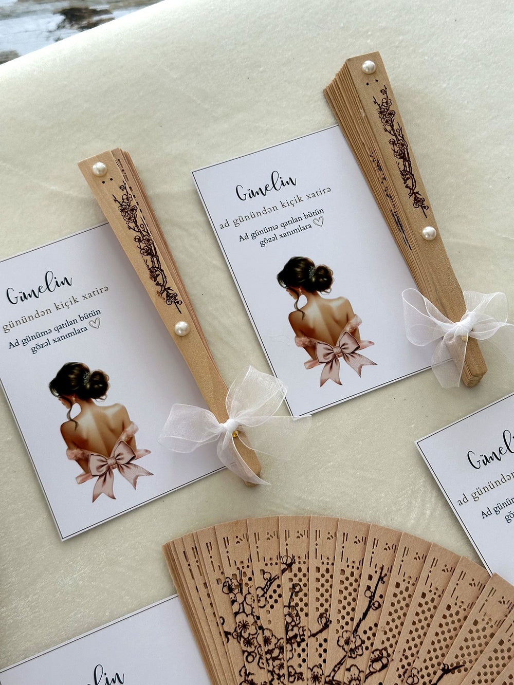 Lady Silhouette Birthday Keepsake Cards with Wooden Hand Fan — Chocodad Baku