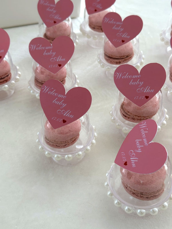 Welcome Baby Heart Topper Macarons in Pearl Dome — Chocodad Baku