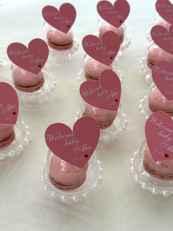 Welcome Baby Heart Topper Macarons in Pearl Dome — Chocodad Baku